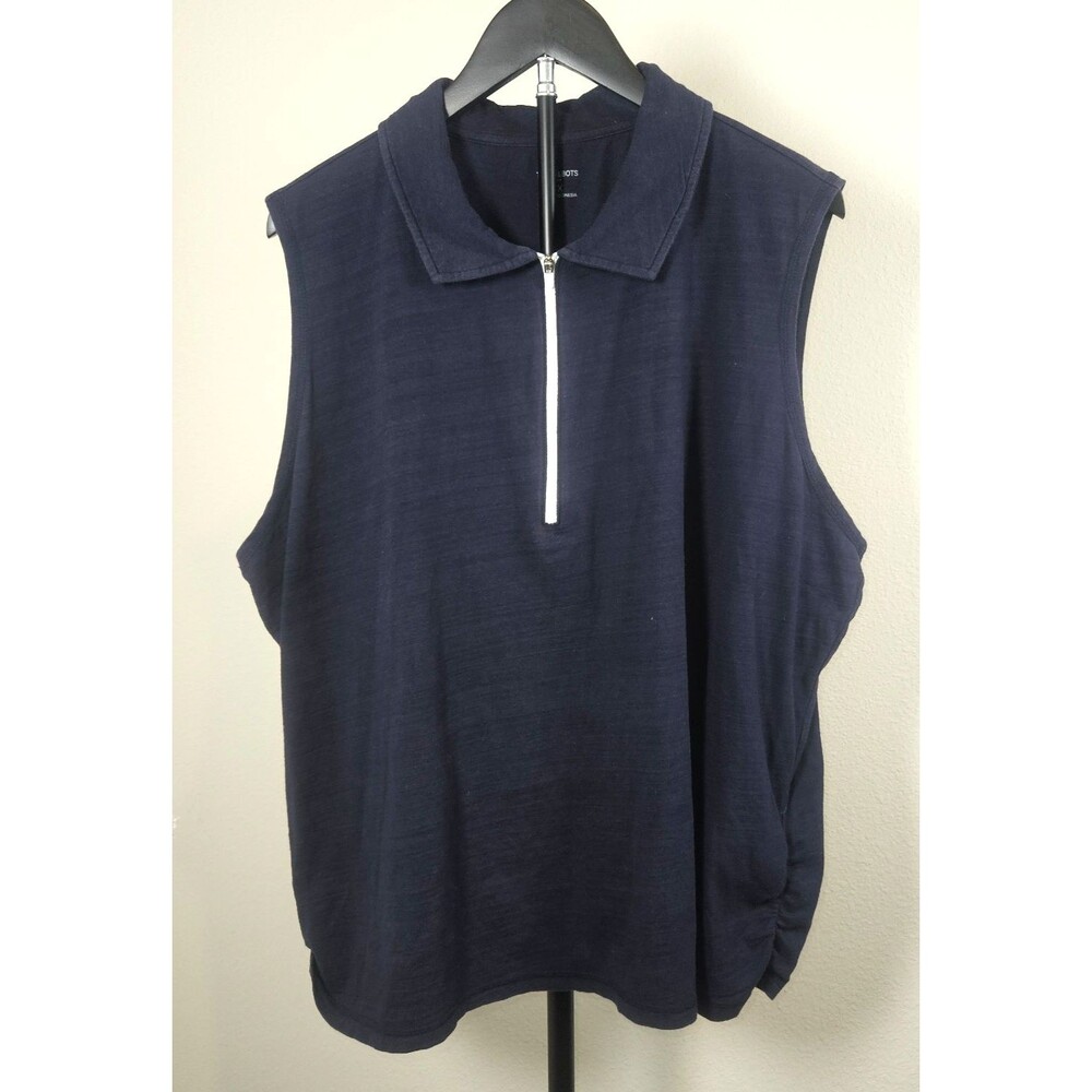 T by Talbots Womens 3X Navy Sleeveless Top Half Zip Collared Stretch Plus‎ Size